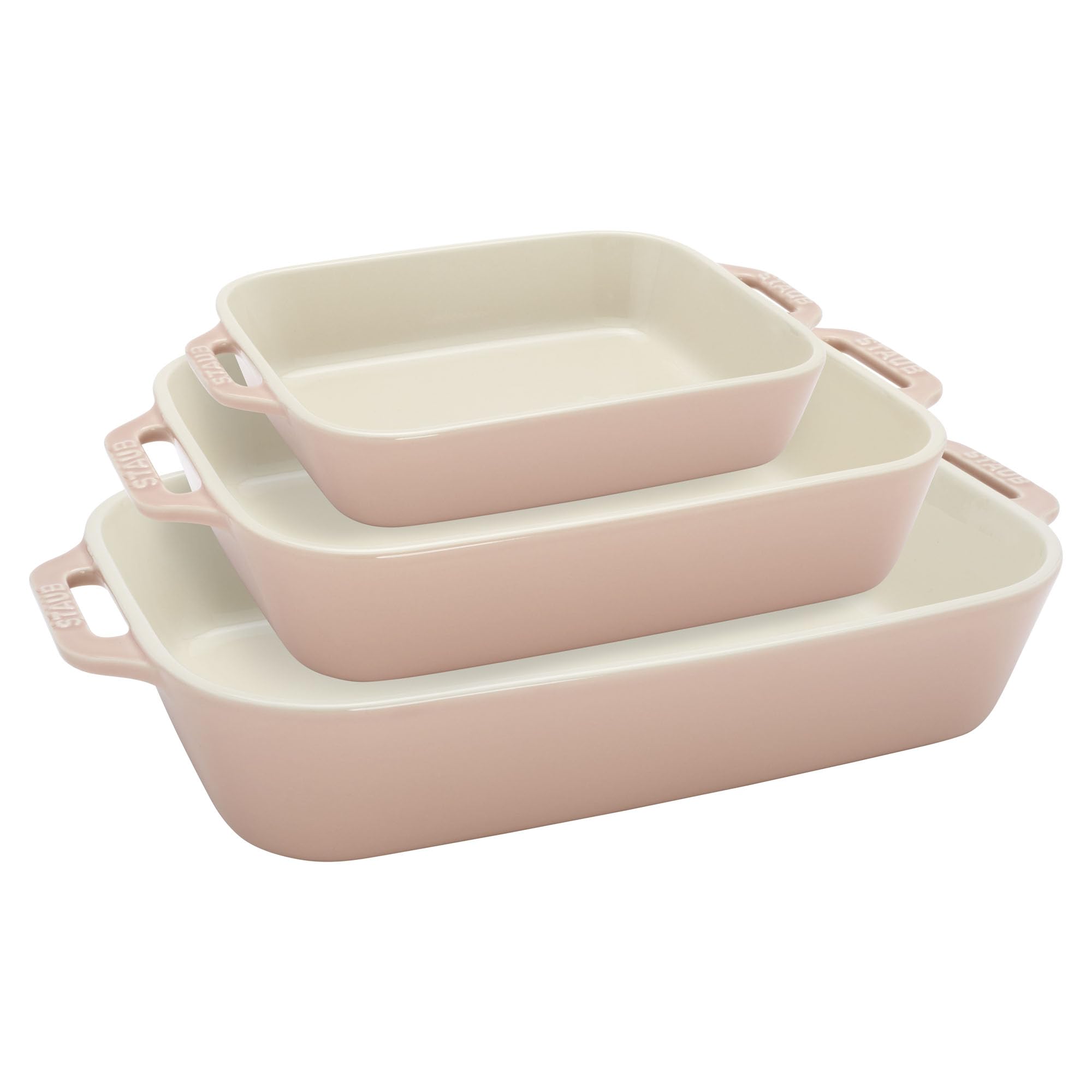 Staub Ceramic 3-pc Rectangular Baking Dish Set - Macaron Pastel Pink