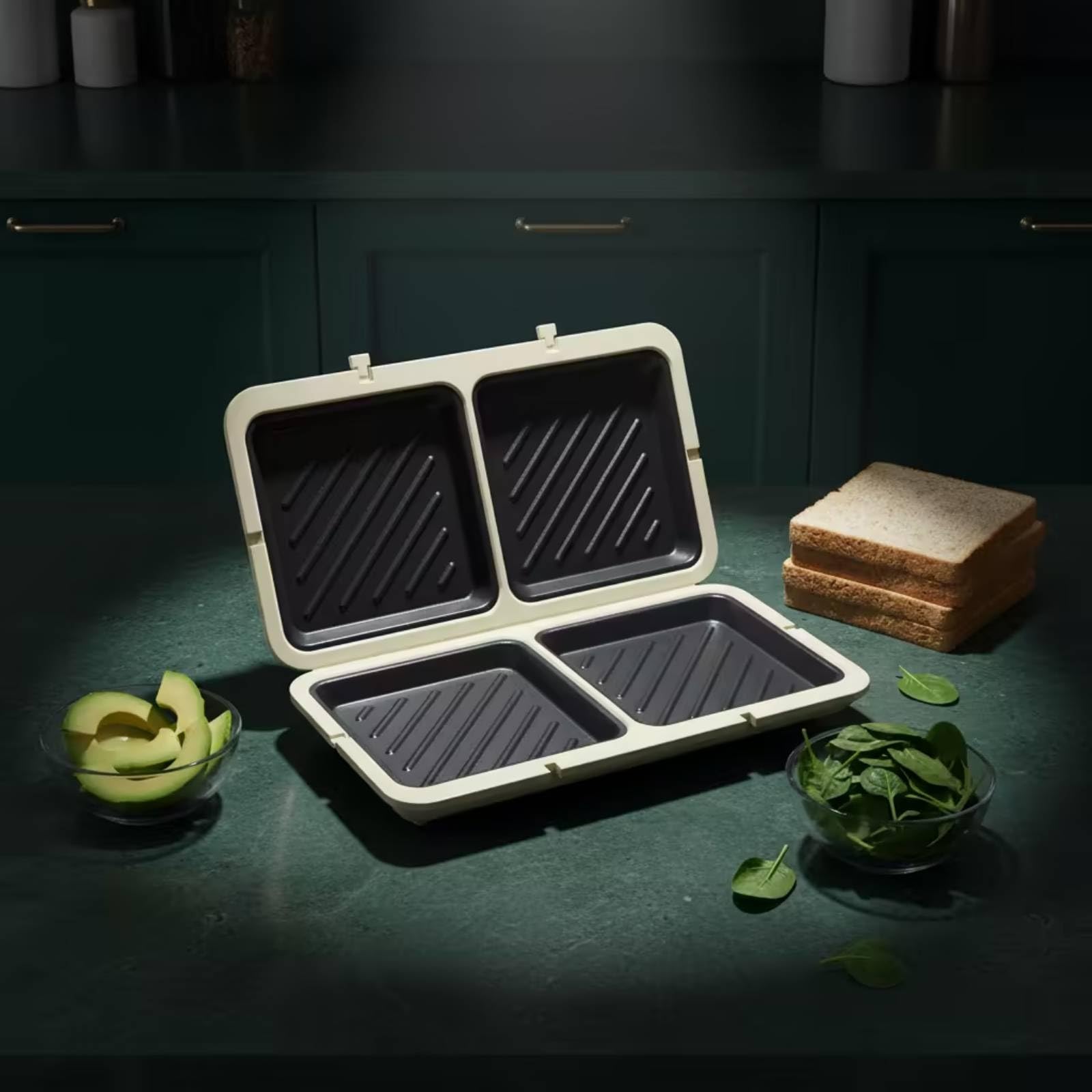 Tostiera a Libro Antiaderente Sandwich Maker Doppio Scomparto Tostapane per Famiglie, Studenti, Campeggio, Nero
