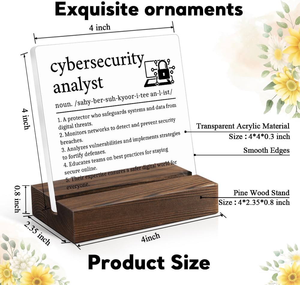 Cybersecurity Analyst Plaque - Funny Hacker Theme Acrylic Office Sign with Wooden Stand, IT Security Gifts for Programmer, Ethical Hacker Tech Team, Appreciation Present for Cyber Professional Cybersecurity Analyst Plaque - Funny Hacker Theme Acrylic Office Sign with Wooden Stand, IT Security Gifts for Programmer, Ethical Hacker Tech Team, Appreciation Present for Cyber Professional