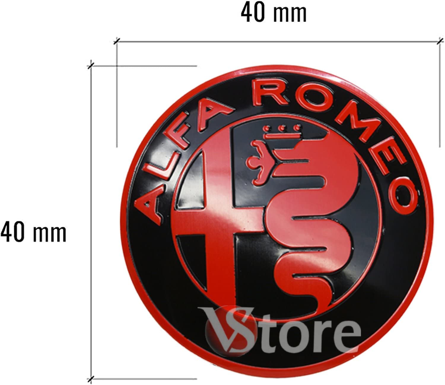 Logo per Volante Sterzo FREGIO Stemma Compatibile con Alfa Romeo Auto MY 2016 Rosso Nero Logo 40mm Giulietta, Mito, 147, 159, 156, 4c, Brera
