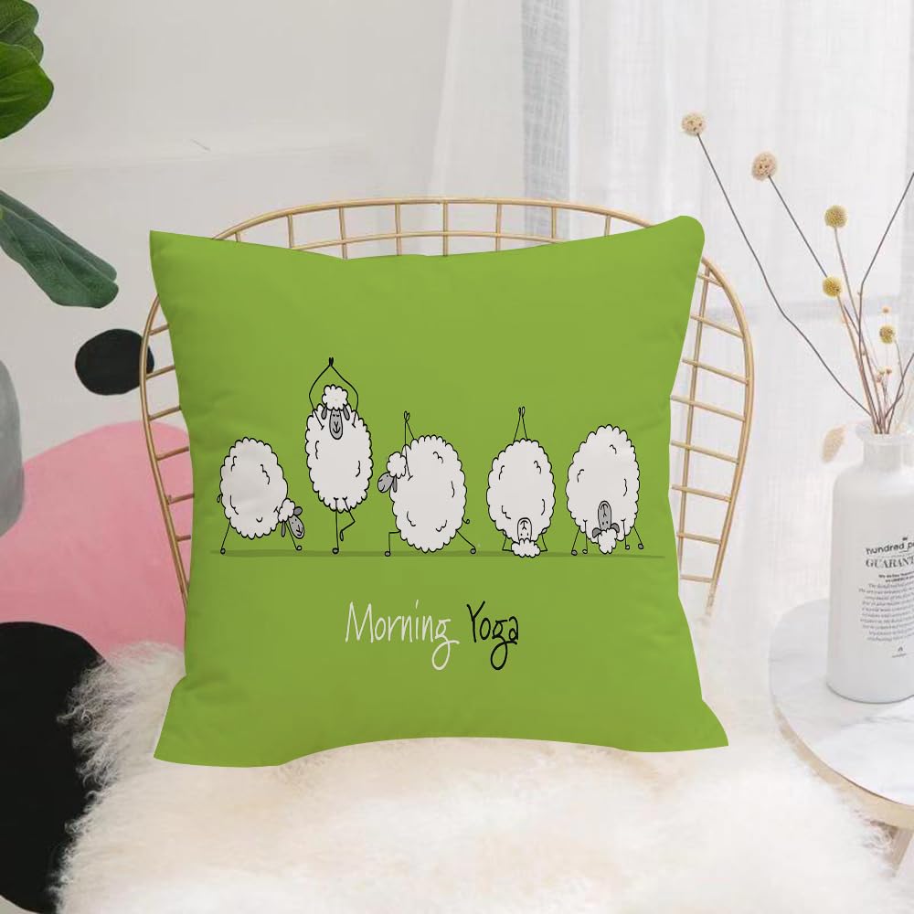 HYOSXW Cushion Cover,Throw Pillow Case Home Decorative for Living Room Bedroom Sofa Chair 16X16 Inch,Funny Sheep Doing Yoga Animals Sports Green,Pillowcase 40X40cm