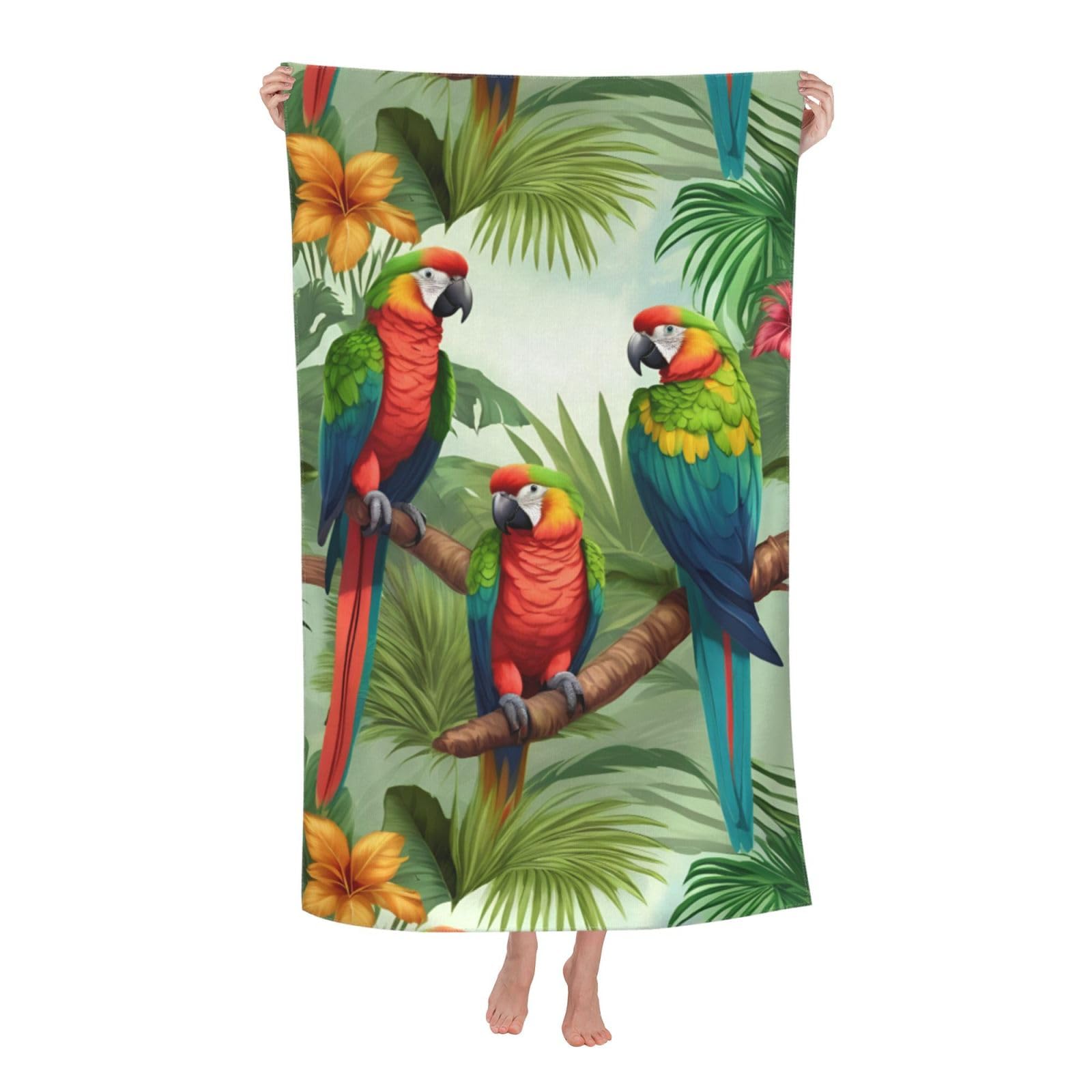 Pojknbv White Parrot Birds And Tropical Tree Print Oversized Adult Beach Towel Quick-Dry Comfortable Lightweight Travel Pool Camping