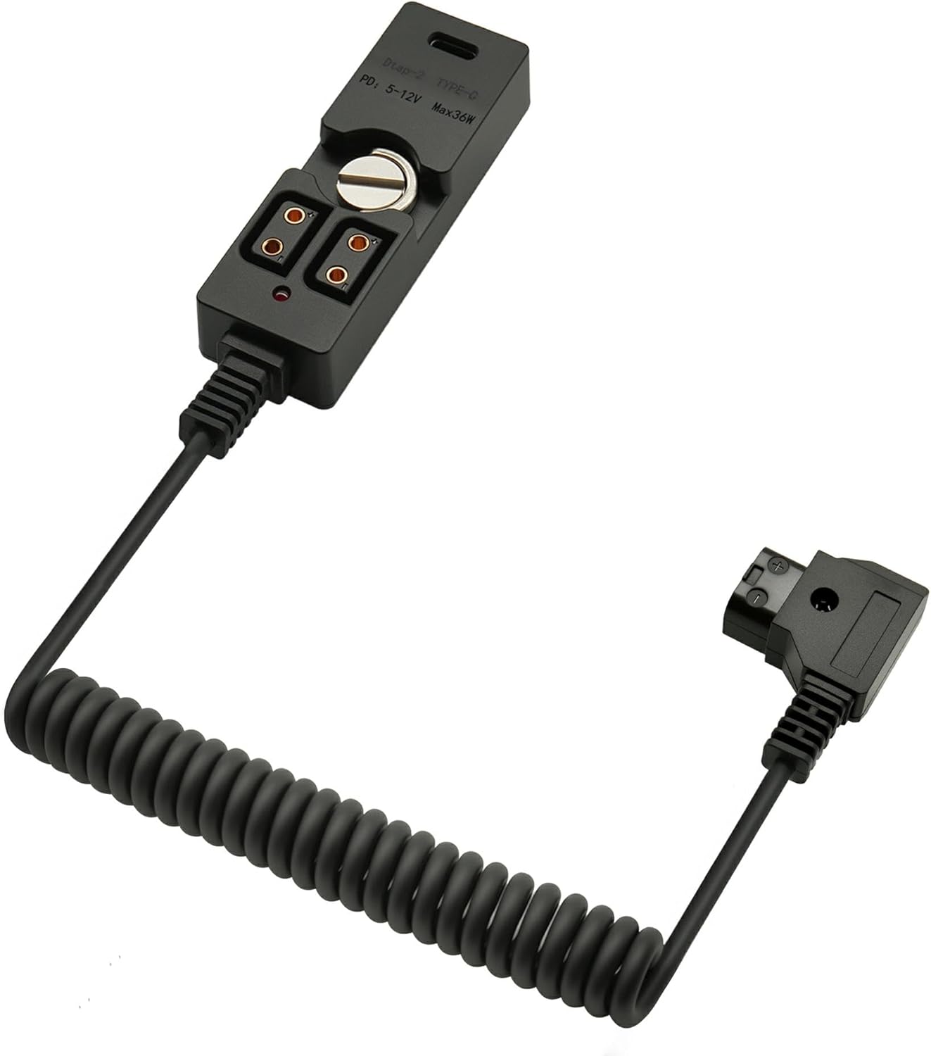 D-Tap Male to 2 Port Female Splitter Power Cable Hub with Indicator Light and USB-C Type C Port, Suitable for Anton Bauer V Mount, ARRI, RED, TILTA, Steadicam, IDX Battery, 59"