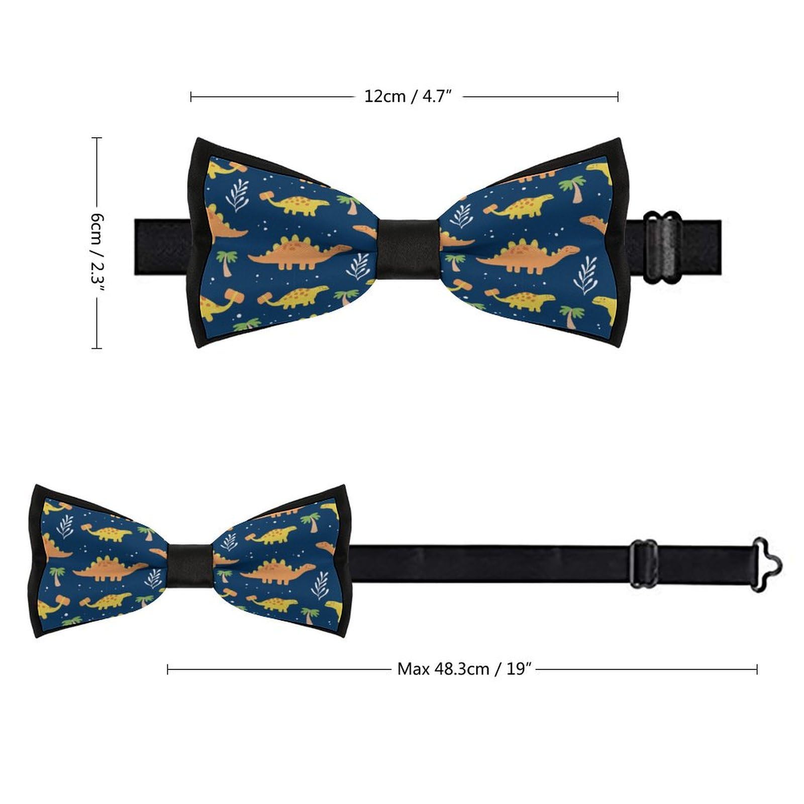 GoasNei Cute Dinosaur And Leaves Pattern Bow Tie for Men Adjustable Necktie Funny Tie Neck Ties for Weddings Party