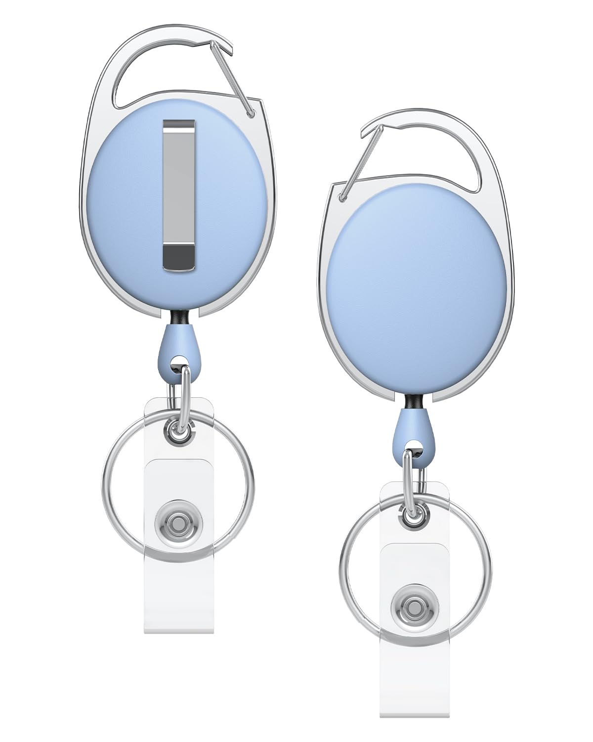 Uniclife 2er-Pack Einziehbare Schlüsselanhänger Ausweishalter Robustes Schlüsselband Starkem ABS Ausweisclip Gehäuse Edelstahl Spiralfeder 61 cm Nylonseil Karabinerhaken Schlüsselring Hellblau