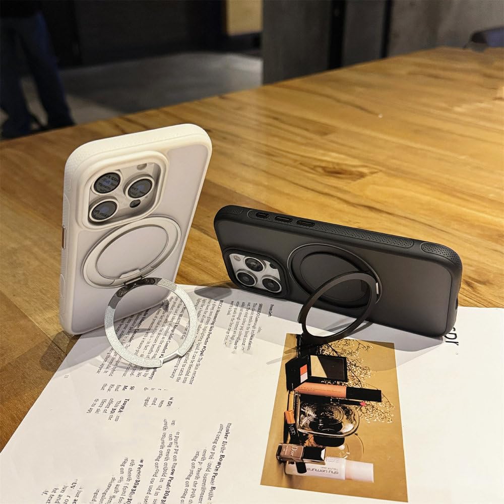 Magnetische Handyhülle mit 360°-Drehringständer für iPhone 13, 14, 15, 16, 17 Pro Max und 16 Plus, matt, kabelloses Laden, stoßfest, matt schwarz, für iPhone 14 Pro