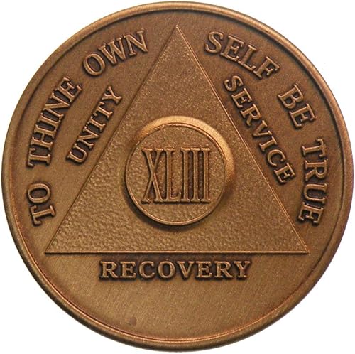 Medallón AA de 43 años tradicional de bronce elevado en el centro de sobriedad