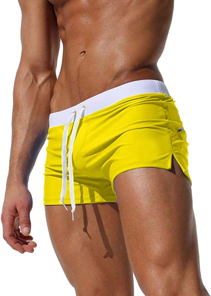 TONLENTengling Mens Swimwear Short Swim Trunks with Zipper Pockets Yellow 2 XXL