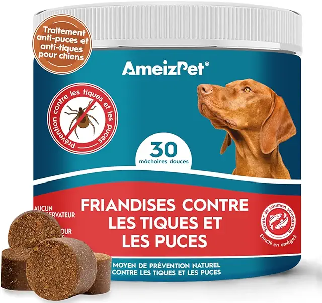 Cachet Anti-Puces et Tiques pour Chien - Répulsif Naturel, 30 Friandises