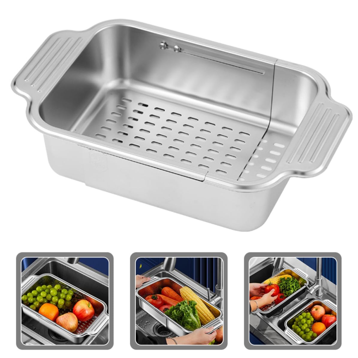 Cesta Coladora Extensible para Fregadero Escurridor de Verduras y Frutas sin Rebabas de Acero Inoxidable 304 Adecuado para Cocina Fregadero