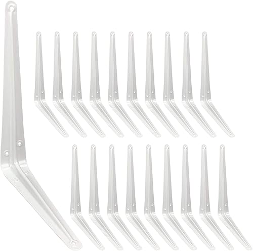Soportes de estante de 12 pulgadas, paquete de 20 soportes flotantes ajustables de metal blanco resistente en L, soporte de estante decorativo de 12