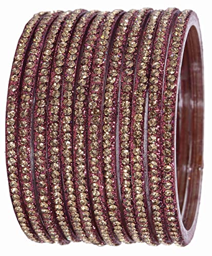 Image of NMII Glass with Zircon Gemstone and Beads Studdded Glossy Finished Traditional Bangle Set For Women and Girls