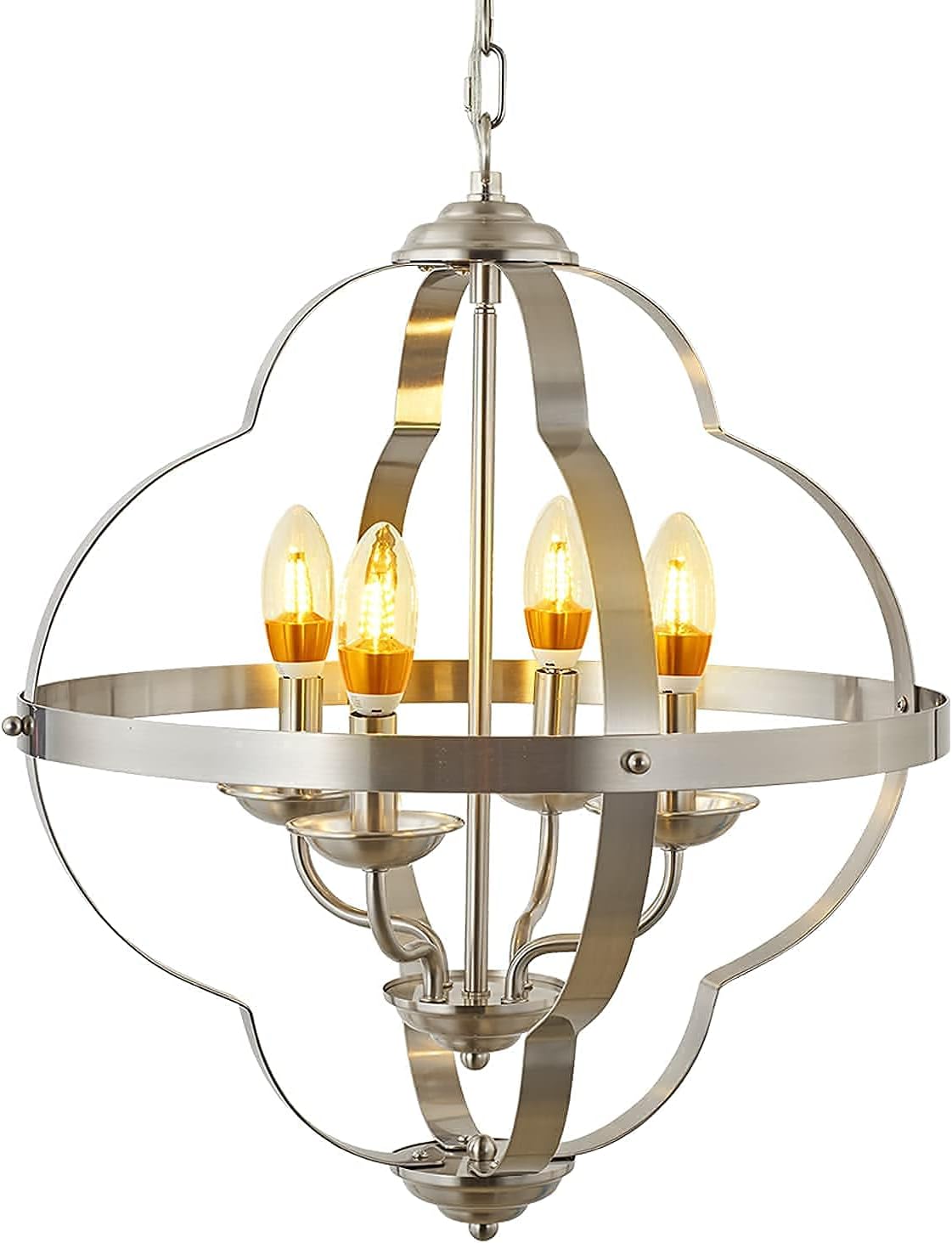 Buy 1 get 1 SHENGQINGTOP Modern 4-Light Metal Pendant Lighting Fixture in Brushed Nickel Finish, Adjustable Farmhouse Spherical Chandeliers for Kitchen Island, Dining Room, Foyer, Hallway, Entryway