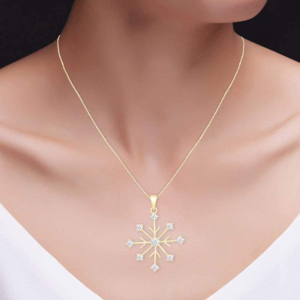SAVEARTH DIAMONDS 925 Sterling Silver Round Cut Lab Grown Diamond Snowflake Pendant Necklace Jewelry For Women, 18" Chain (0.57 Cttw, G-H Color, VS-SI Clarity)