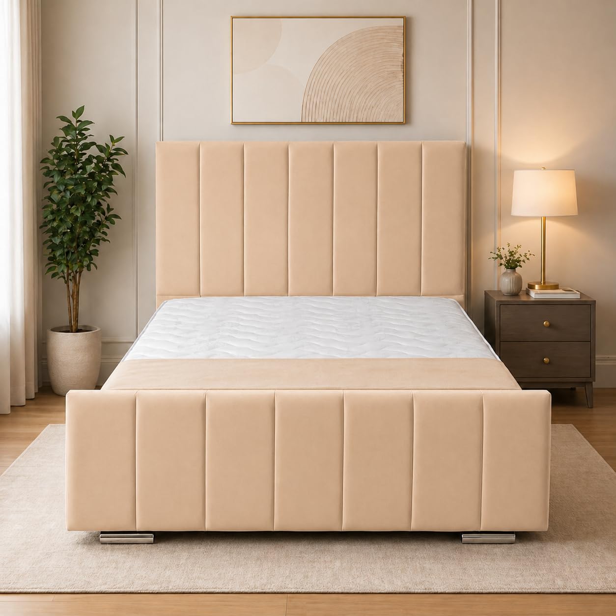UK Bed Furniture - Kensington Upholstered Bed Frame, Luxury Plush Design with Modern Headboard & Footboard, Bedroom Bed Frames-Single, Double, King & Super King Sizes (Mink, Single)