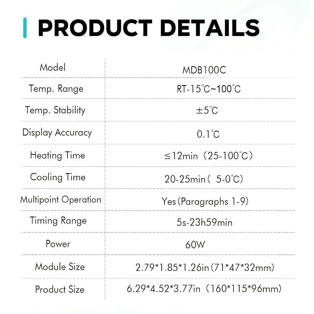 Mini incubadora de baño seco, calefacción y refrigeración de laboratorio, 9 configuraciones de programa, control termostático, tubos de 0,2/0,5/1,5/2 ml, para secado de reactivos químicos