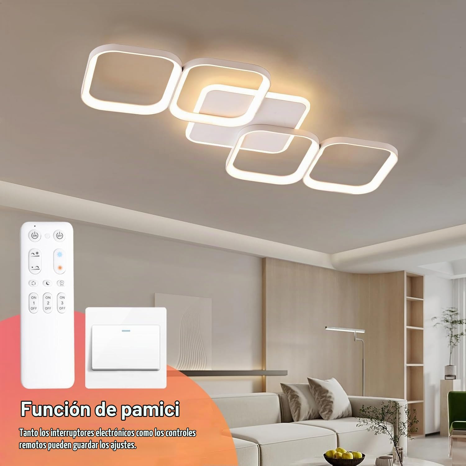 ANTENLICHT Plafon LED Techo Moderno 50W 5600LM, Lámpara de Techo Salon LED Regulable con Mando a Distancia 3000K-6500K, Luz de Techo para Salón Dormitorio, 78 * 48 * 5CM, Blanco