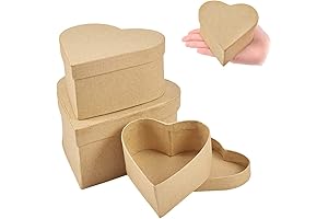 WANDIC Mini Paper Mache Boxes, 3Pcs Small, Palm-Sized Heart-Shaped Kraft Paper Mache...