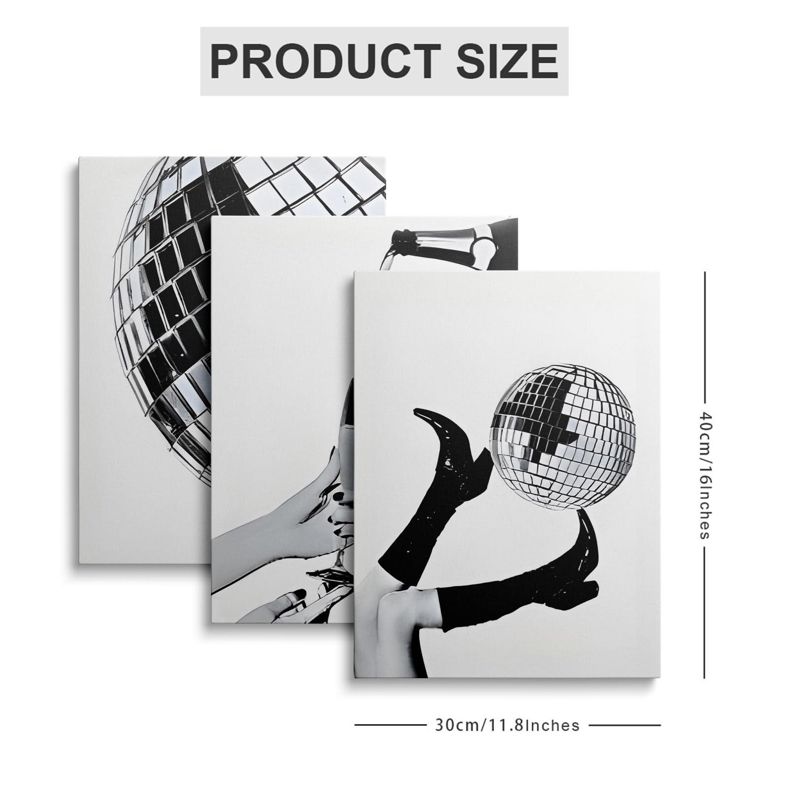 Black and White Prints House Decor - Wall Art Set of 3 Canvas Wall Art Decor Artwork YH1008, H0108, 16 x 12 inch - 40 x 30 cm - Image 2