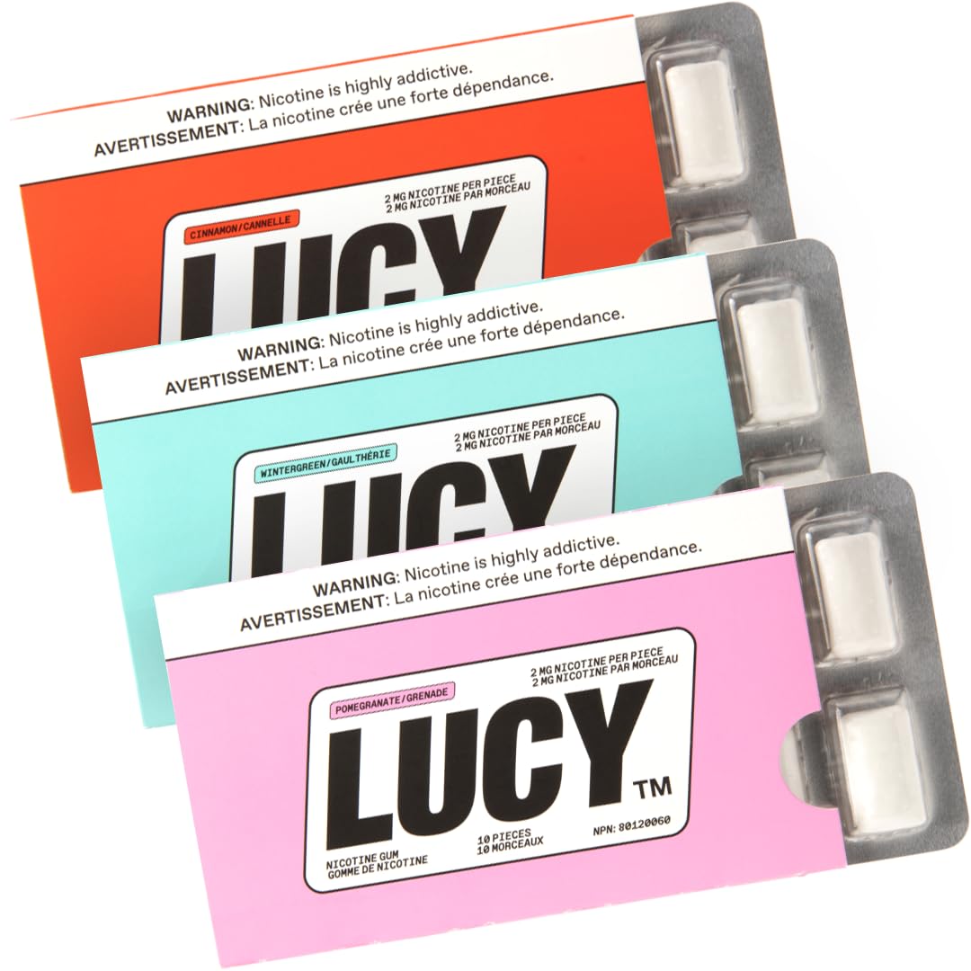 LUCY™ Nicotine Gum 2mg, 90 Count - Contains Wintergreen, Cinnamon, Pomegranate