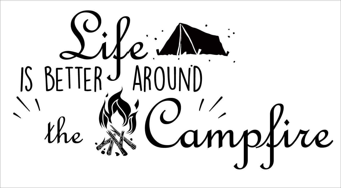 DIY Vinyl Camping and Hiking Quotes Wall Decal - 11" x 20" Stick and Peel Tent Campfire Home Adhesive Decor Design Decoration Bedroom Living Room Sticker - Life is Better Around The Campfire