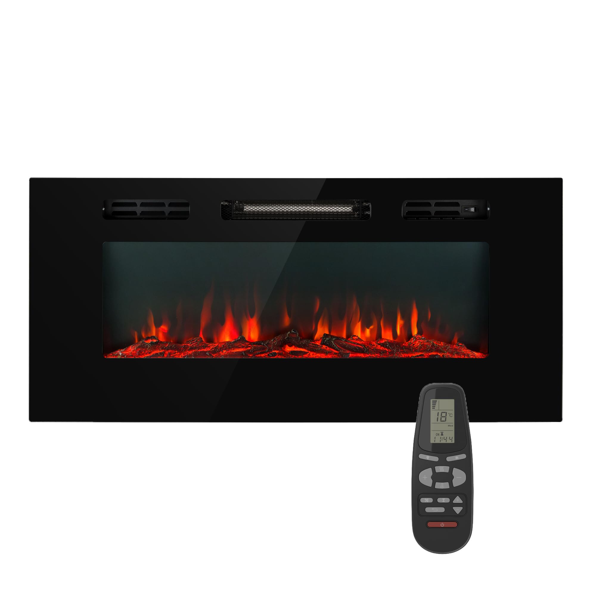Klarstein Black Electric Fireplace, Electric Log Burner Indoor, 1800W Electric Fire Wall Mount Flame Electric Fire Place With Led Flame Effect, Fake Fireplace, Remote Control, Adjustable Thermostat Timer