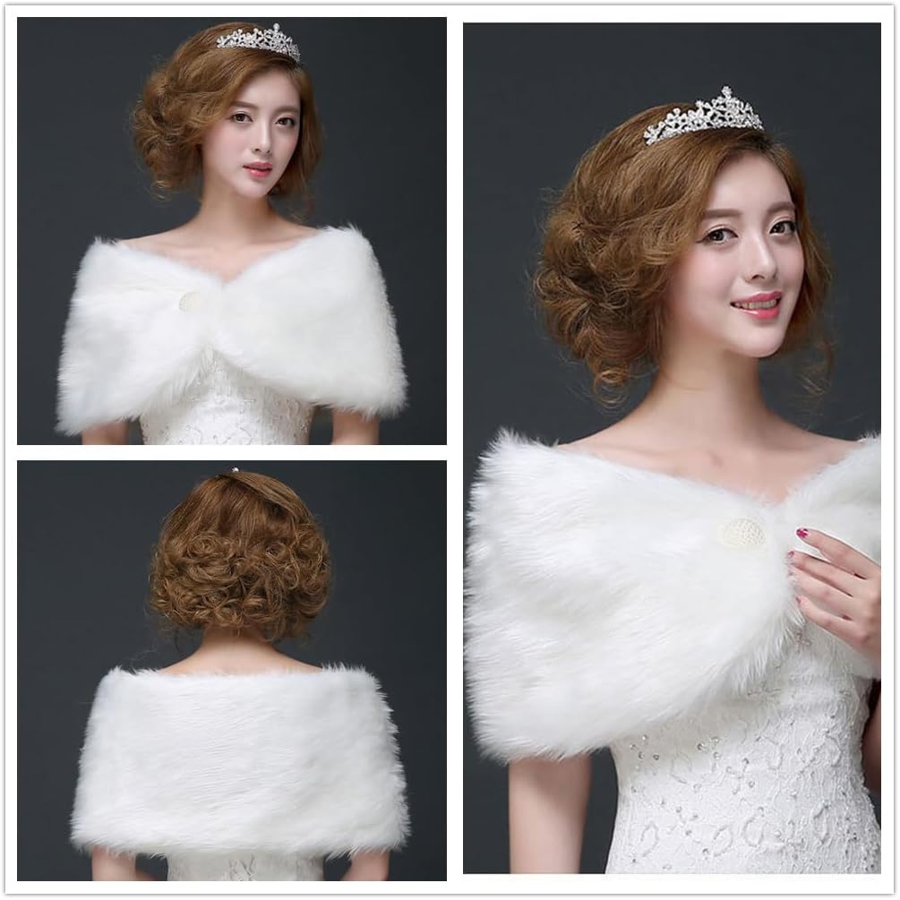 SIQITECHNO Womens Winter Faux Fur Shawl Bridal Shawl Wrap Cape Wedding Scarf Stoles Shrug Elegant Opera Shrug Evening Dress - Image 4