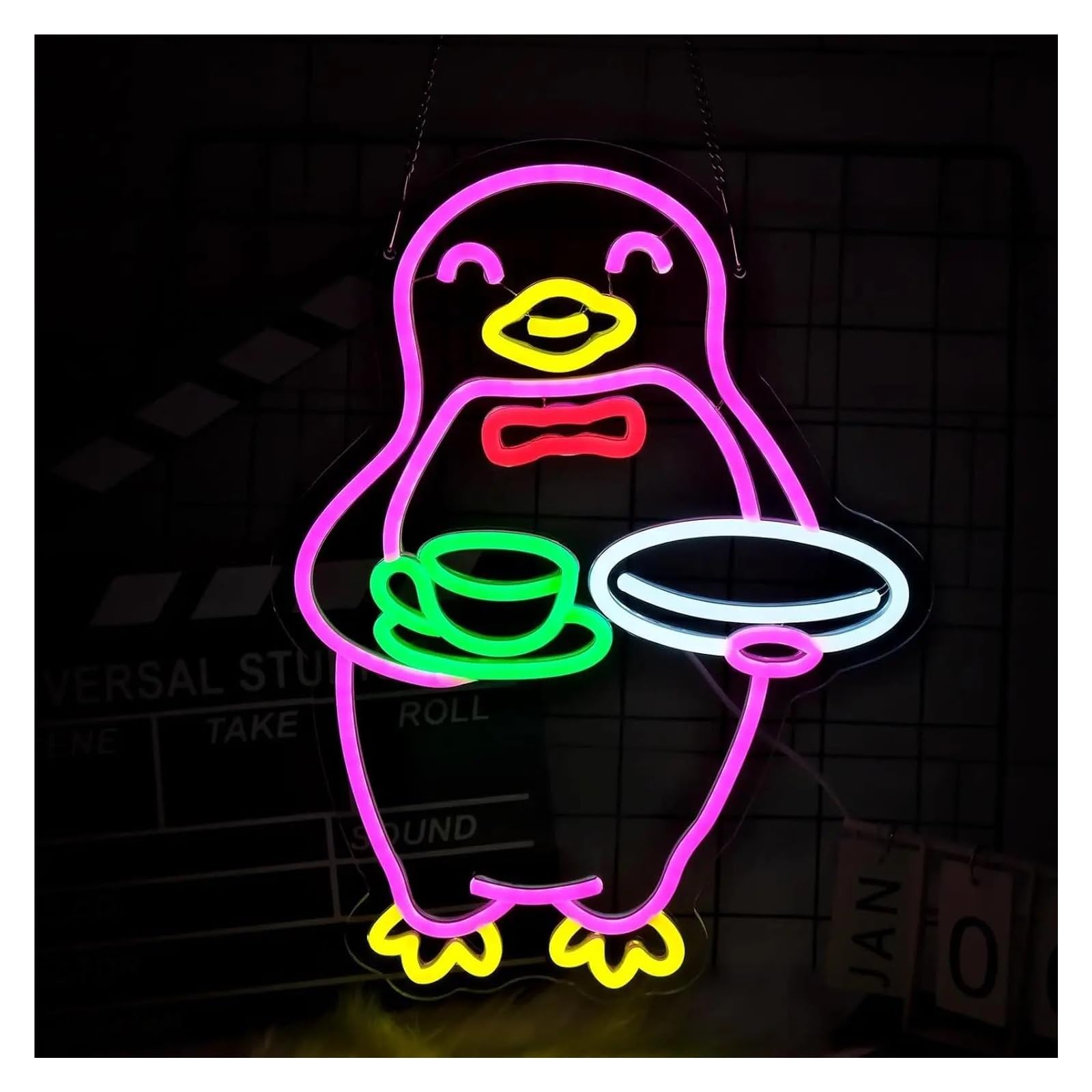 LEMST Signs Lamp Penguin Waiter Neon Sign USB Dimmable Neon Light Sign for Kitchen Restaurant Game Room Bar Wall Decoration Party 40x30cm