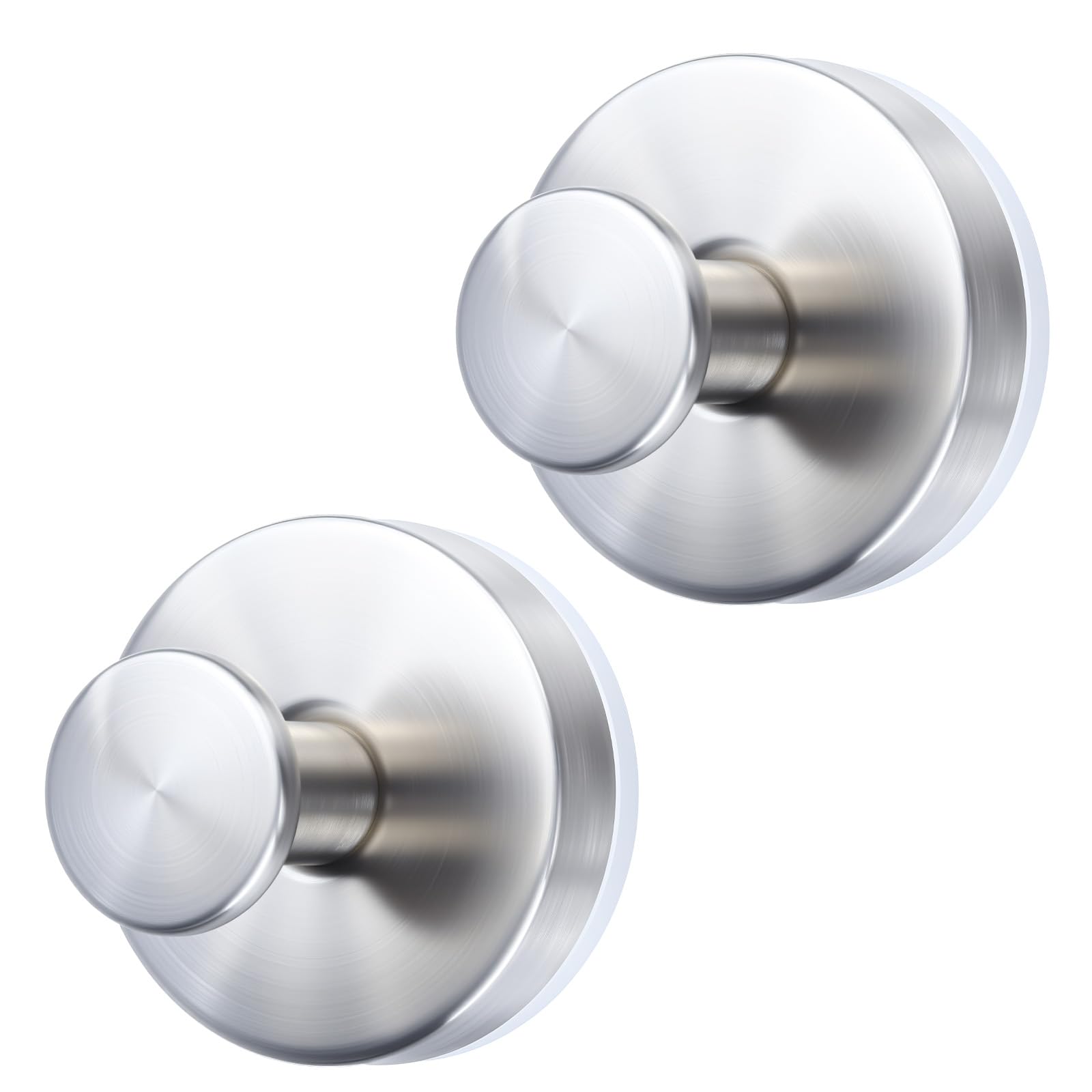 WellMade 2 Pack Brushed Stainless Steel Suction Cup Hooks for Shower Bathroom Kitchen Waterproof Rustproof Wall Hooks for