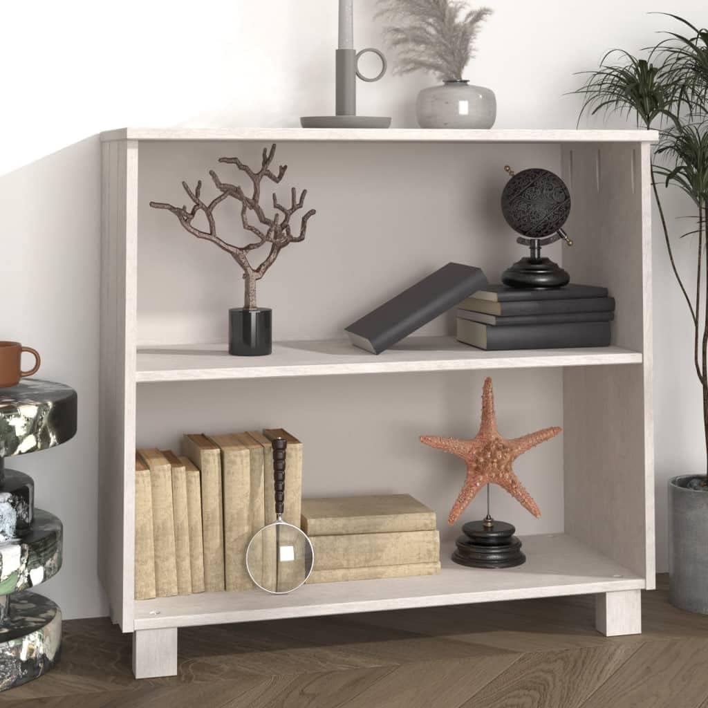 HAMAR White Solid Wood Pine Sideboard 33.5"x13.8"x31.5" with 2 Shelves, Rustic Wooden Cabinet for Ample Storage, Sturdy Frame and Stable Furniture for Home Organization