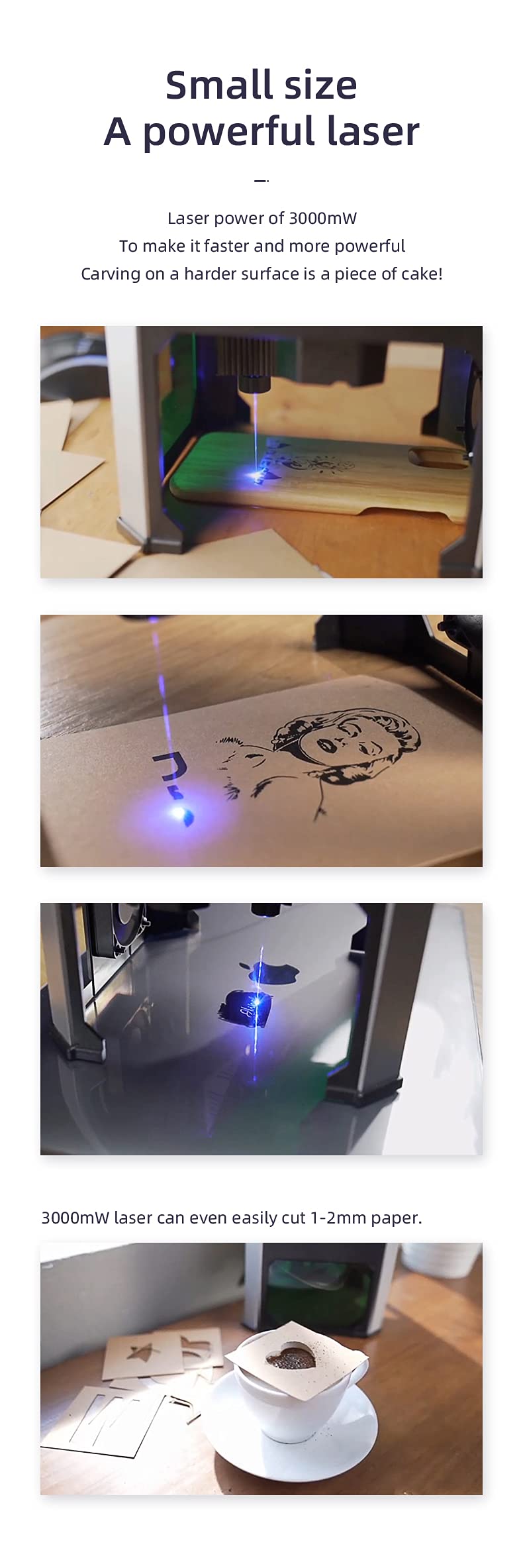Amazon.co.jp: Bluetoothレーザー彫刻機、3000 mwカーバーサイズ80×80