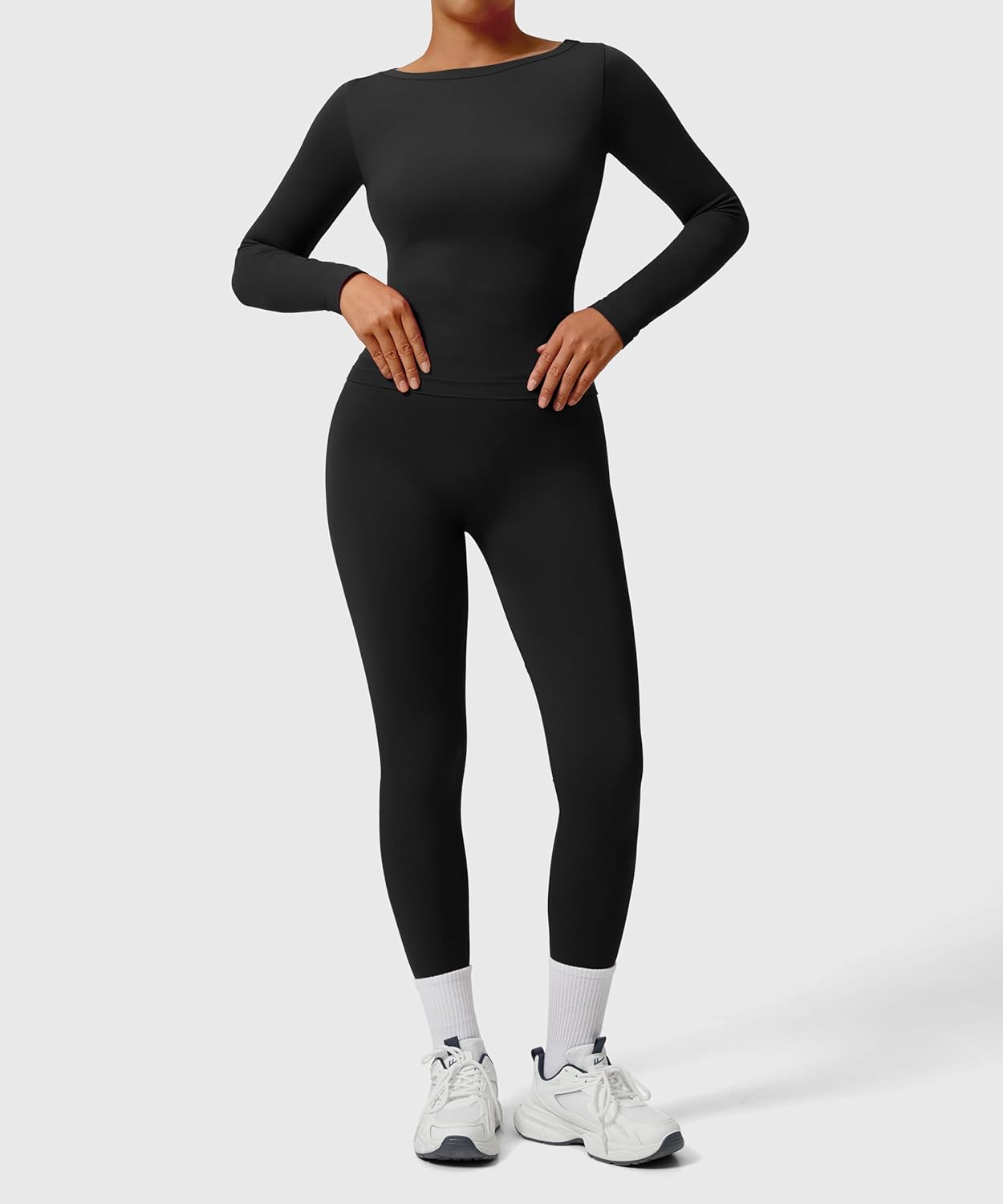 SUUKSESS Women 2 Piece Workout Sets High Waisted Seamless Leggings Active Long Sleeve Tops - Image 3