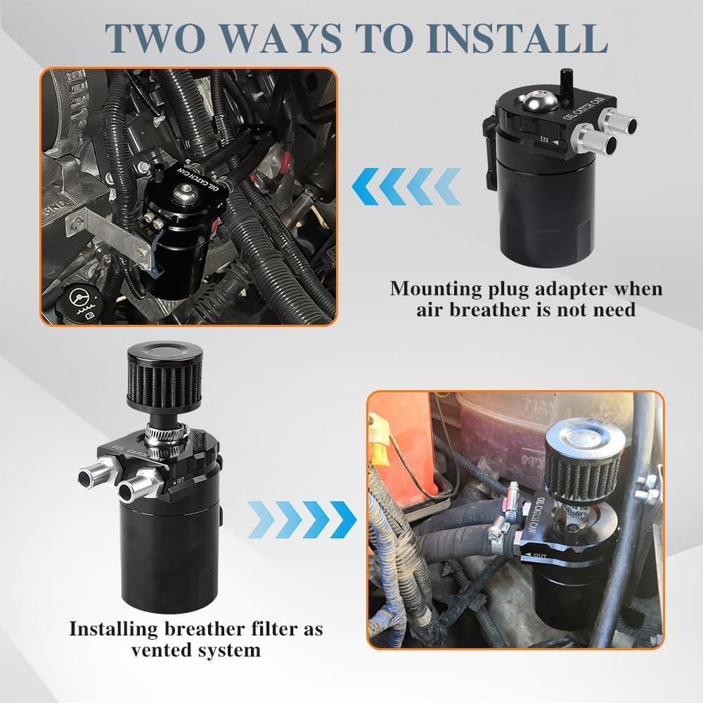 Flaconi Decanter Vapori Olio per Auto, Universale Oil Catch Can, 300ml Alluminio Recupero Vapori Olio Motore, con Filtro dell'aria, tubo flessibile, Dadi, e Altri Accessori, per Una Varietà di Veicoli