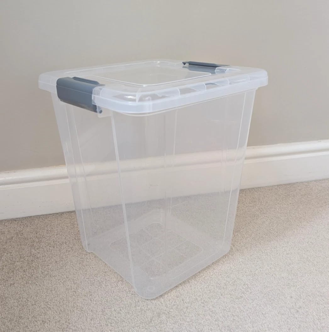 Oms Home Store Transparent Plastic Storage Box With Lid Deep Home Kitchen Office Pet Food Box Container (20L)