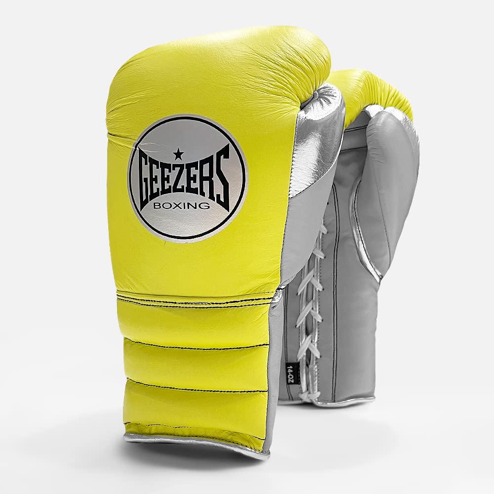 Geezers Halo Training/Sparring Boxing Gloves - Lace (POP YELLOW/GREY, 14OZ) — image 1