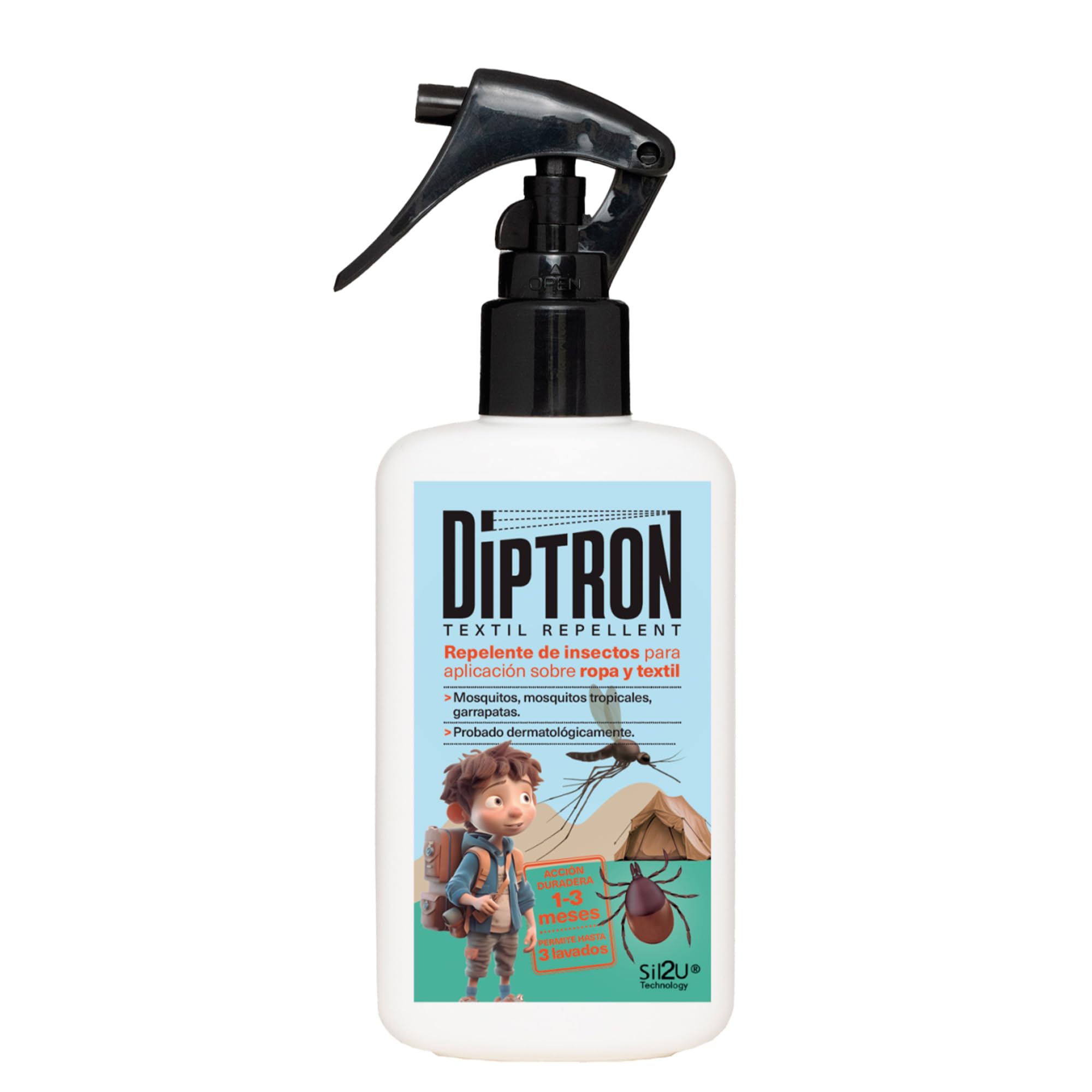 DIPTRÓN Camping Repelente Garrapatas - Para Ropa y Textil- 100 ml - Repelente de Insectos y Garrapatas para Personas - Duración hasta 3 Meses - Pulverización sobre Ropa y Textil Evita Picaduras