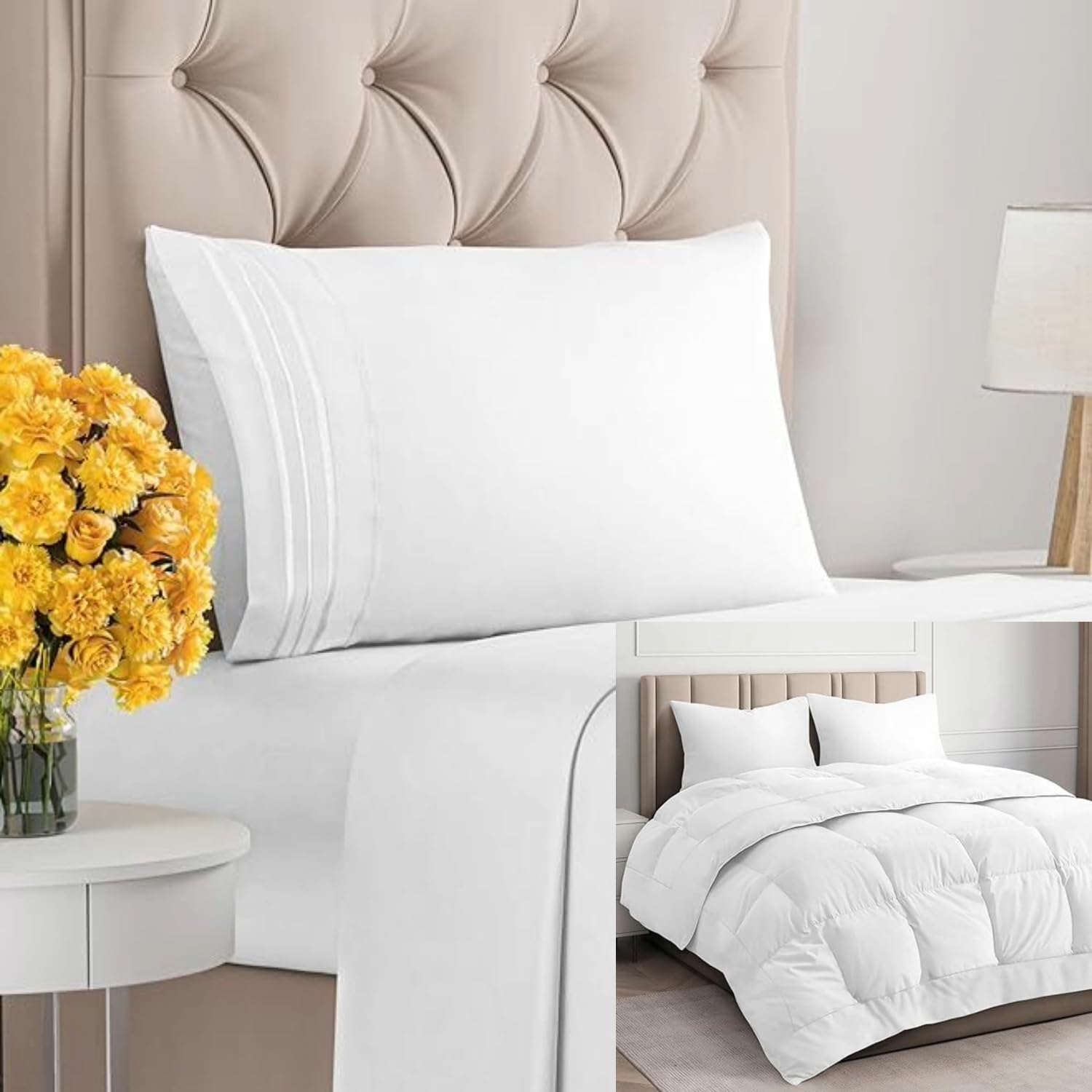 Amazon.com: CGK Unlimited White Sheet Set with Comforter (Twin 