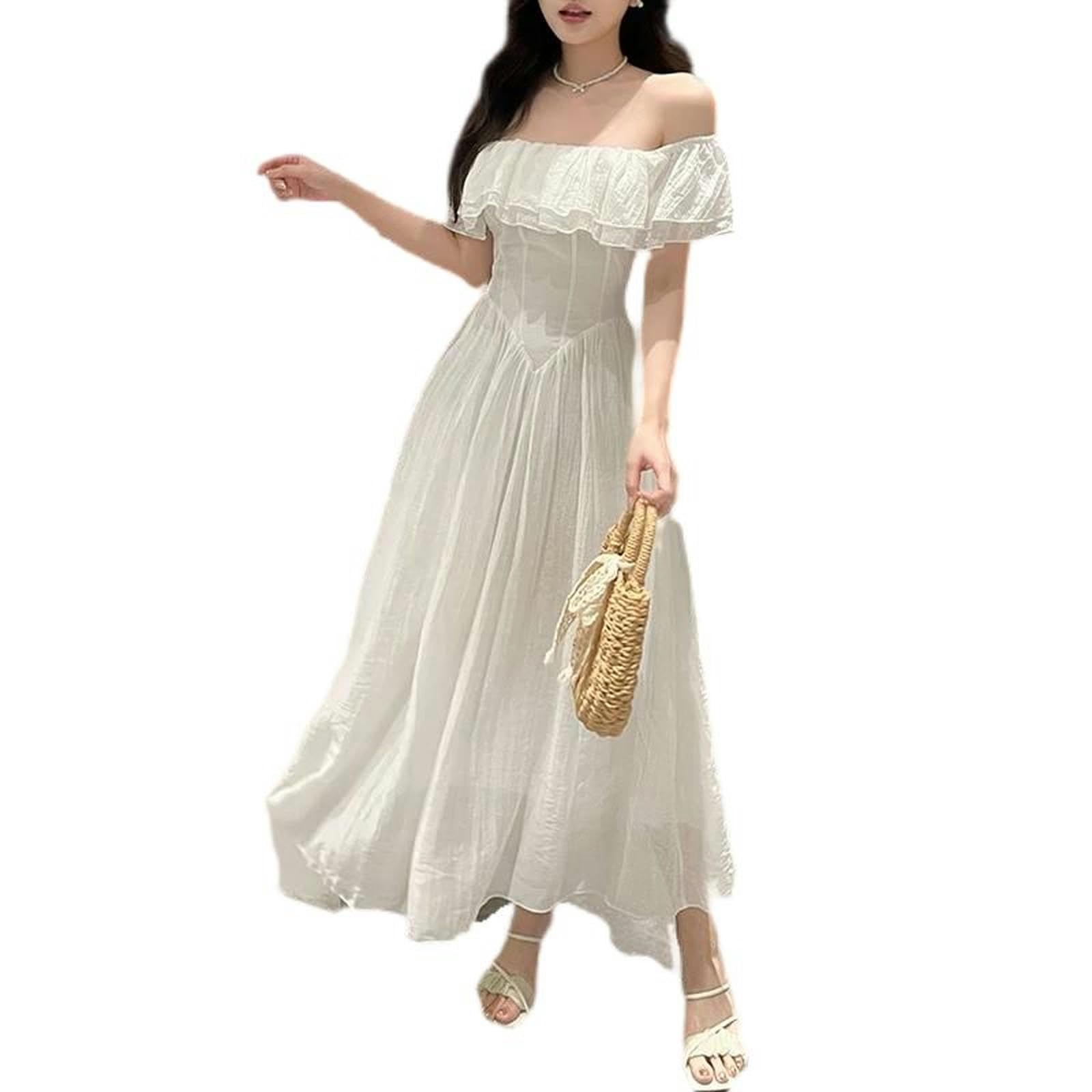 Abito Lungo da Donna in Chiffon Bianco, da Fata della Moda, Estivo-Bianco-M