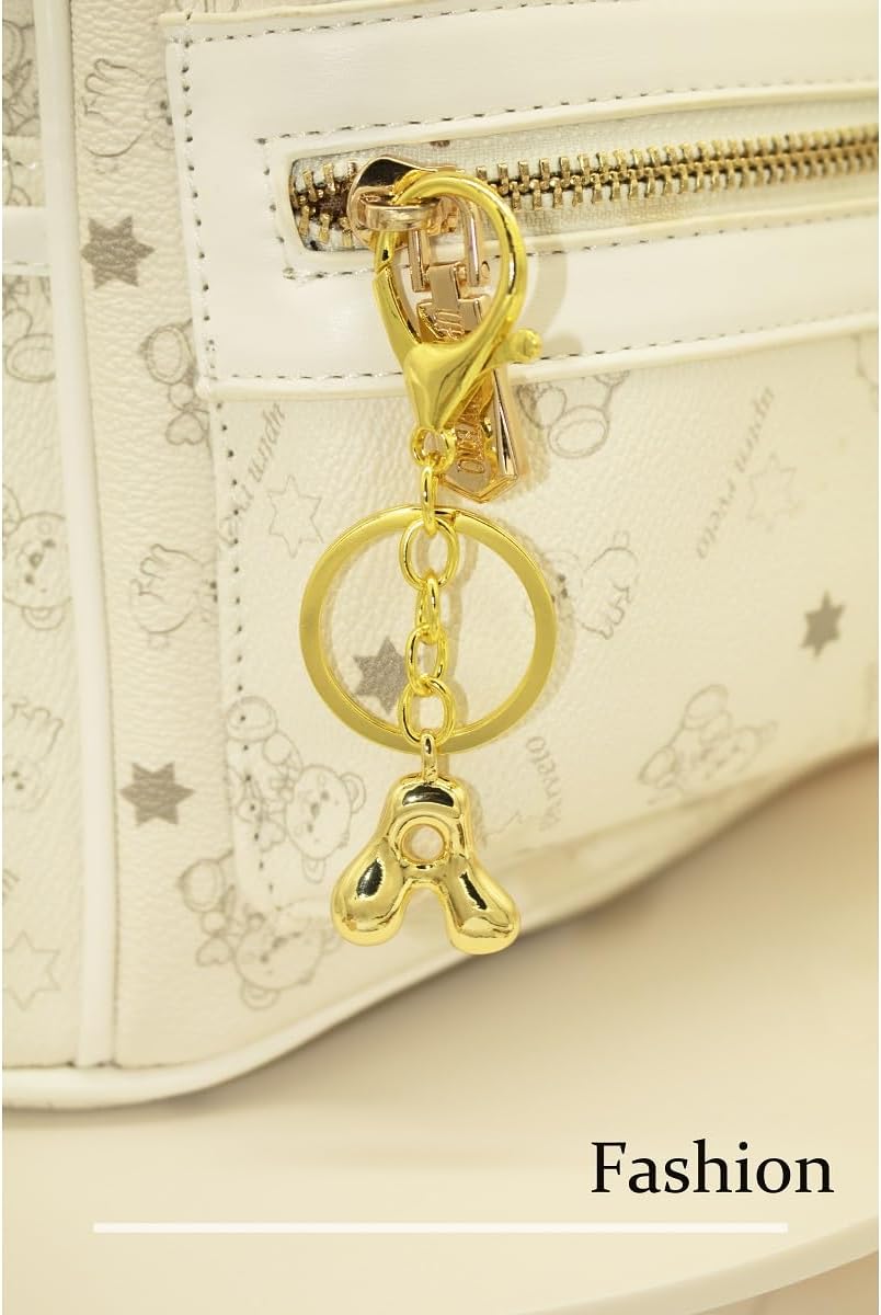 Bubble Letter Keychain for Women Chunky Initial Bag Charms Purse Handbags with 18 K Gold Plated Accessories Gift - Image 2