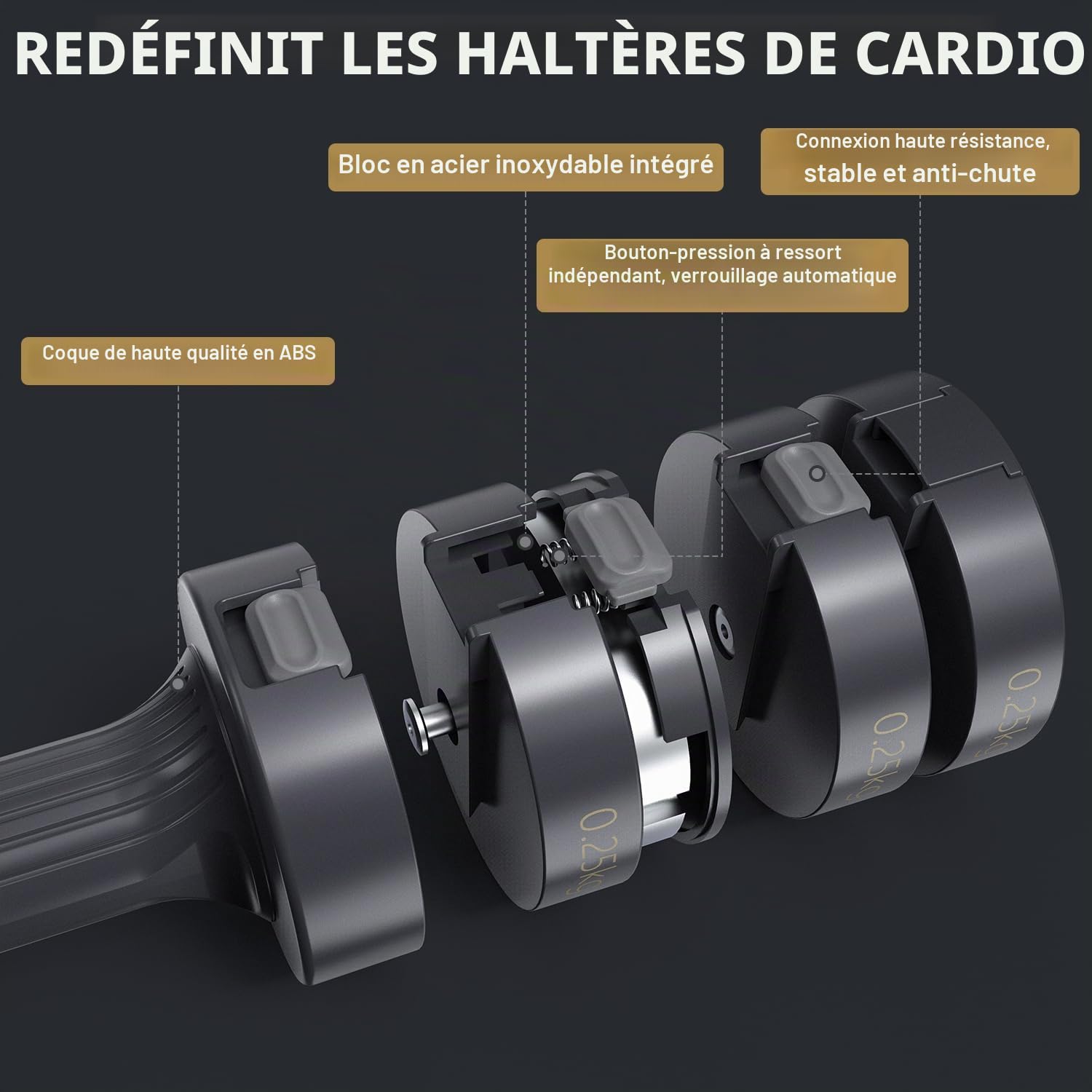 Sportneer Lot de 2 haltères, réglables, pour femme, de 1 à 2,5 kg chacune, 4 en 1, pour la gym, le fitness, la musculation, cadeau | Lot de 2 haltères réglables pour salle de sport à domicile, fitness, musculation, cadeau