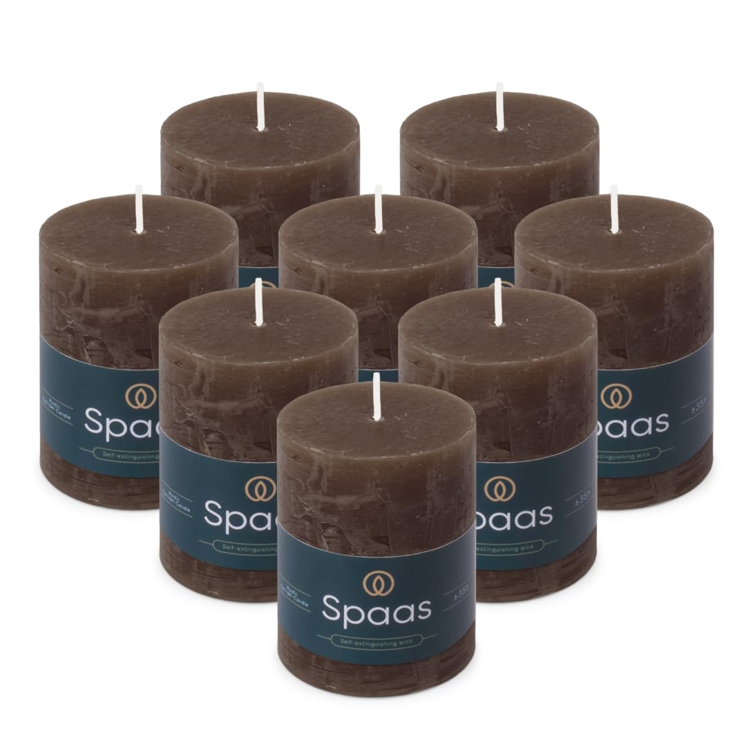 Spaas 8 Unscented Rustic Pillar Candles, 70/95mm, ± 35 Hours, Dark Brown — image 1