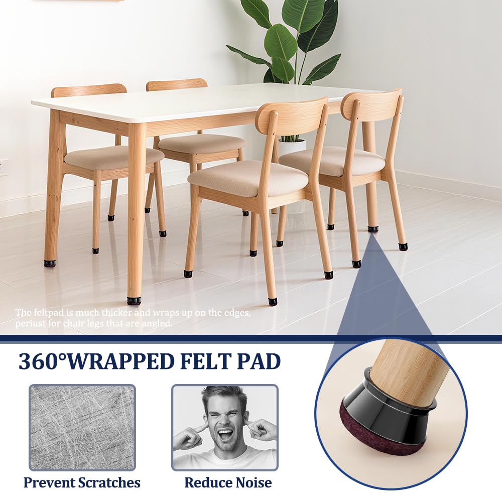 16 Pcs Chair Leg Floor Protectors,Black Silicone Chair Leg Covers Caps for Hardwood Floors with Wrapped Felt Furniture Feet Protectors Pads (Fit:38-50mm) - Image 2
