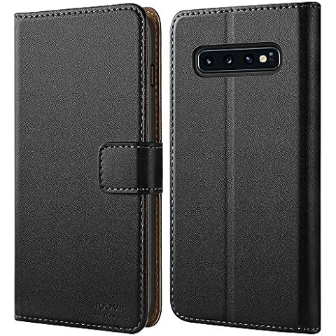 HOOMIL MagFlip Series for Samsung Galaxy S10 Case, Premium Leather Flip Wallet Phone Case with Card Holder - Black Cover