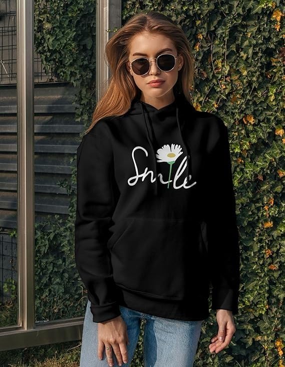 Image of Women's Printed Fleece Hoodie Sweatshirt | Soft Warm Winter Hooded Top for Women & Girls