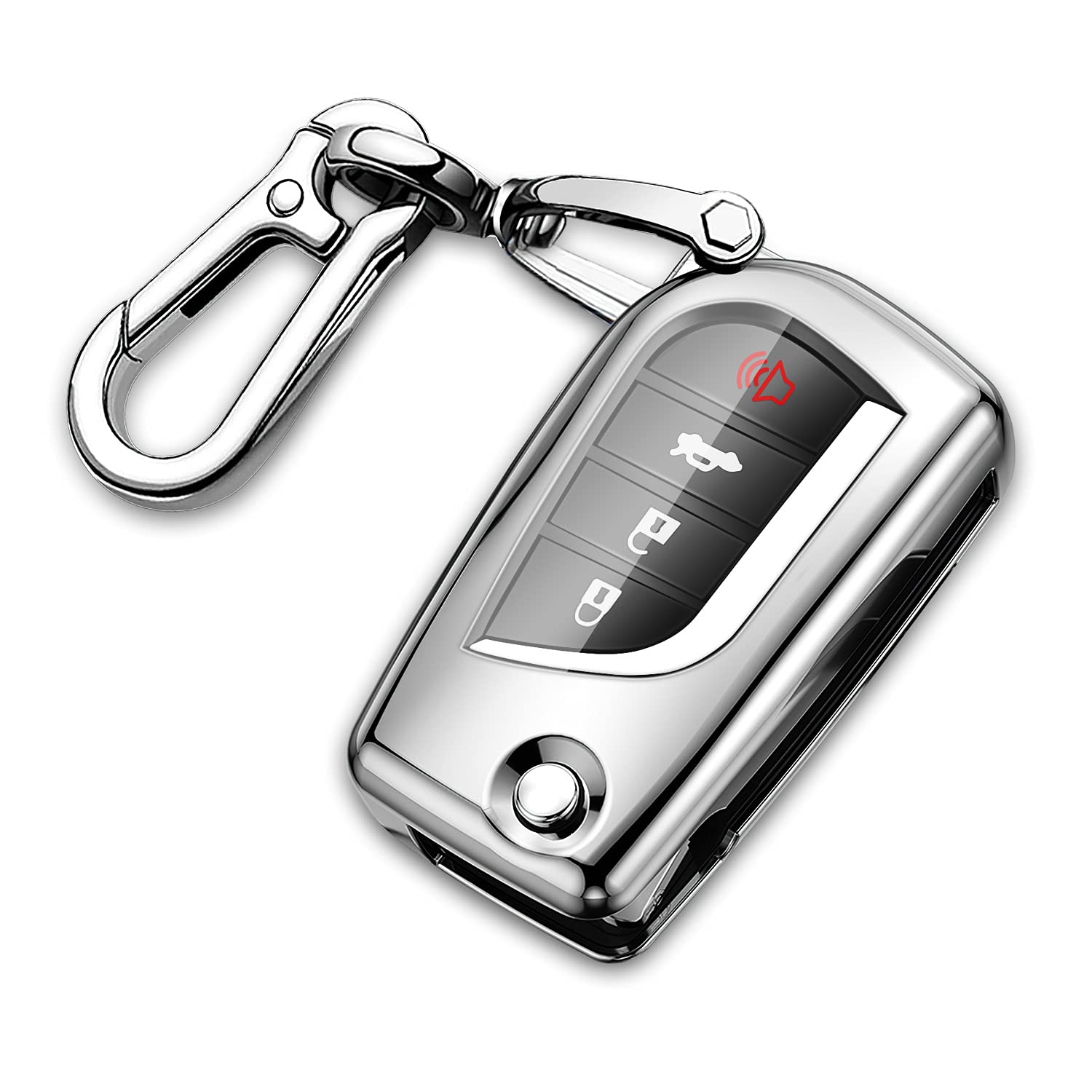 QBUC for Toyota Key Fob Cover Compatible with Toyota Fortuner tundra Camry RAV4 Highlander Corolla Smart Key Sliver