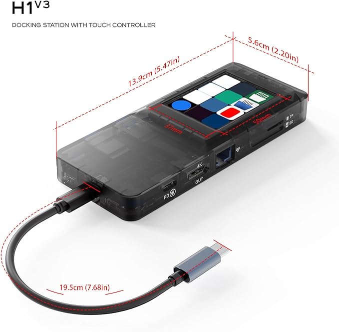 GOWENIC Laptop Docking Station, USB C Hub con Pantalla LCD Táctil, PD 100W, 4K miniatura 9