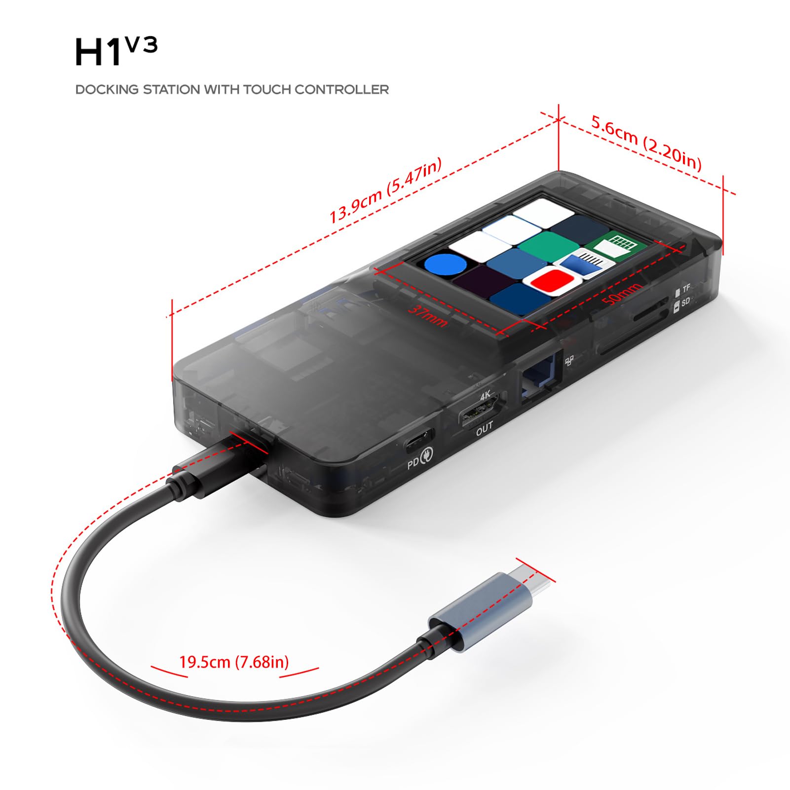 Zunate Adapter Wieloportowy USB C Hub, Rozdzielacz USBC na HDMI 8 W 1 z Wyświetlaczem 3840x2160, PD 100 W, RJ45, HDTV, 3 Porty USB 3.0 5 Gb/s, Karta Pamięci, TF, do Laptopa