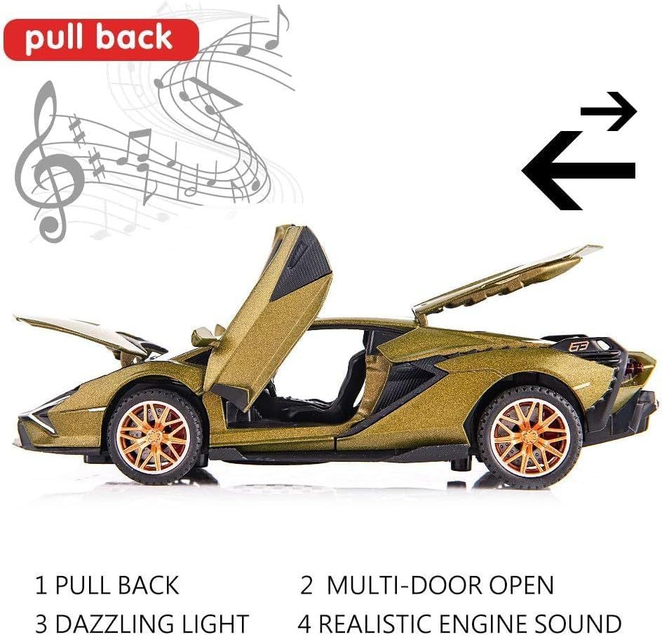 Image of Advisian store 1:32 Lamborghini Sian Miletry Die-cast Metal Toy Model Car Pull Back car with Openable Doors with Sound and Light for Gifts for Kids (1:32 Lamborghini Sian - Green)
