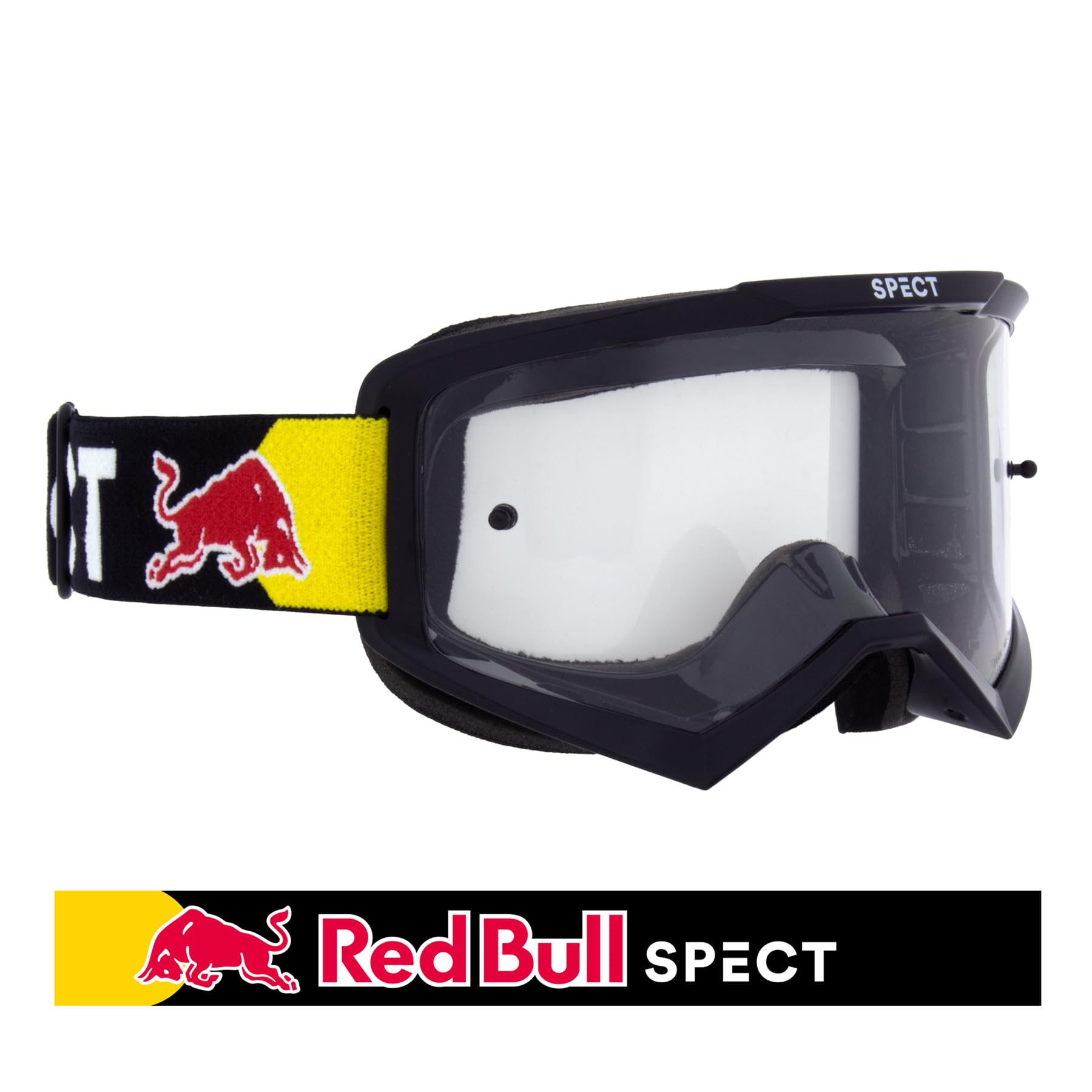 Occhialini Red Bull Spect Evan MX - Cornice lucida nera - Cinturino nero/colorato - Lente singola trasparente