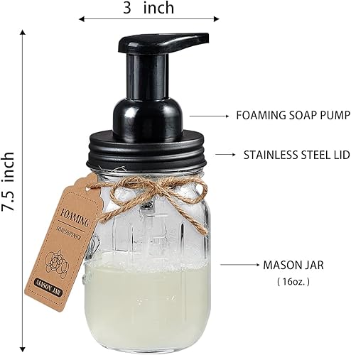Miniatura 3 de Amolliar Mason Jar - Juego de accesorios de baño (4 unidades) - Dispensador de jabón espumoso y soporte para cepillo de dientes, decoración rústica